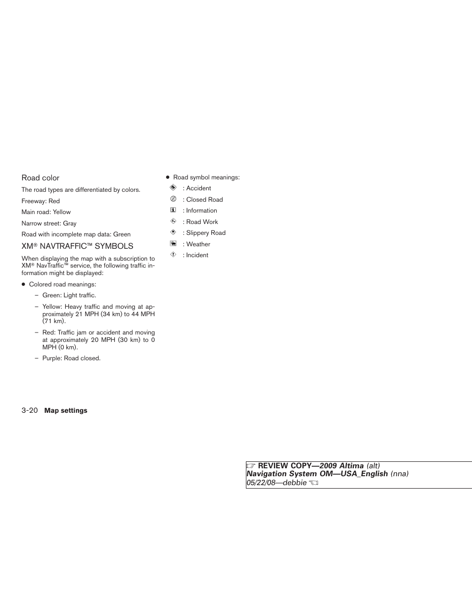 Navtraffic™ symbols -20 | NISSAN 2009 Altima Coupe User Manual | Page 65 / 238