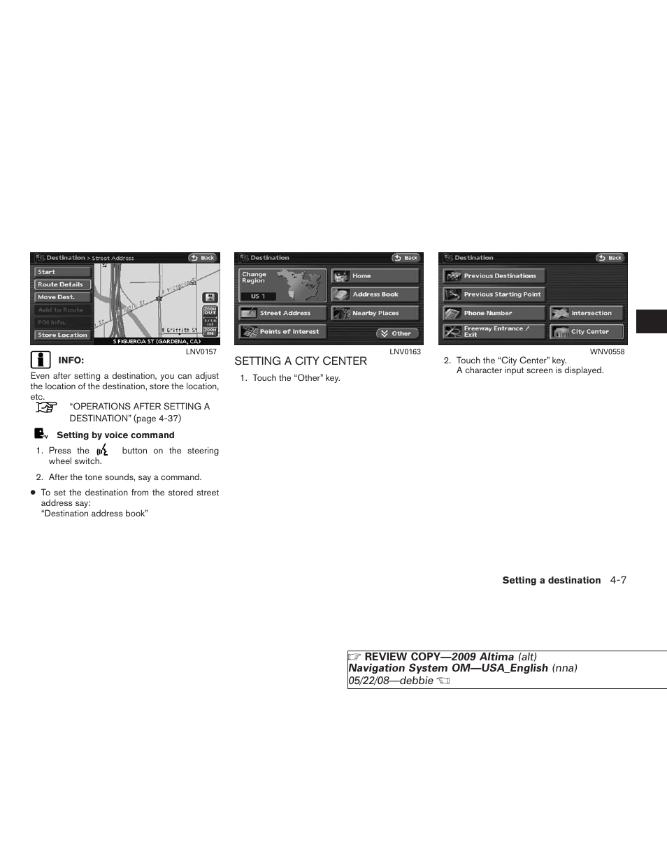 Setting a city center -7 | NISSAN 2009 Altima Coupe User Manual | Page 72 / 238