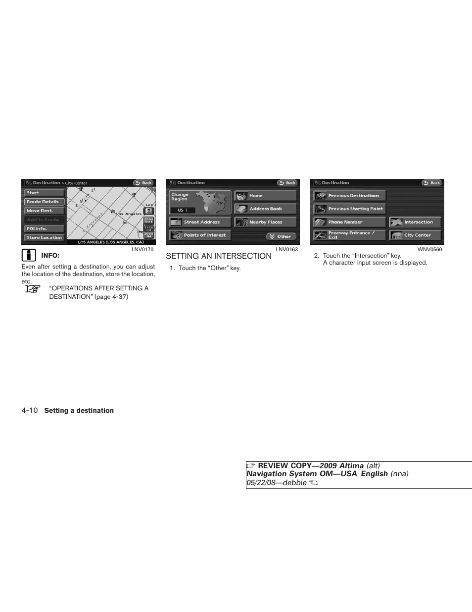 Setting an intersection -10 | NISSAN 2009 Altima Coupe User Manual | Page 75 / 238