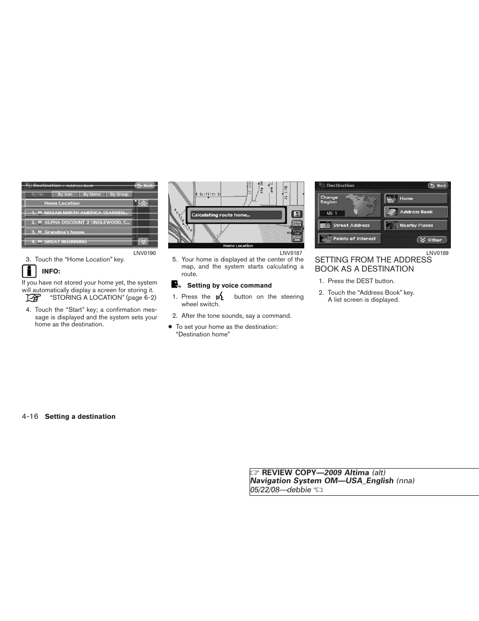 Setting from the address book as a destination -16 | NISSAN 2009 Altima Coupe User Manual | Page 81 / 238