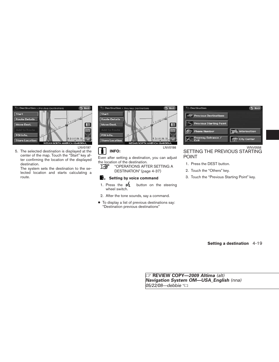 Setting the previous starting point -19 | NISSAN 2009 Altima Coupe User Manual | Page 84 / 238