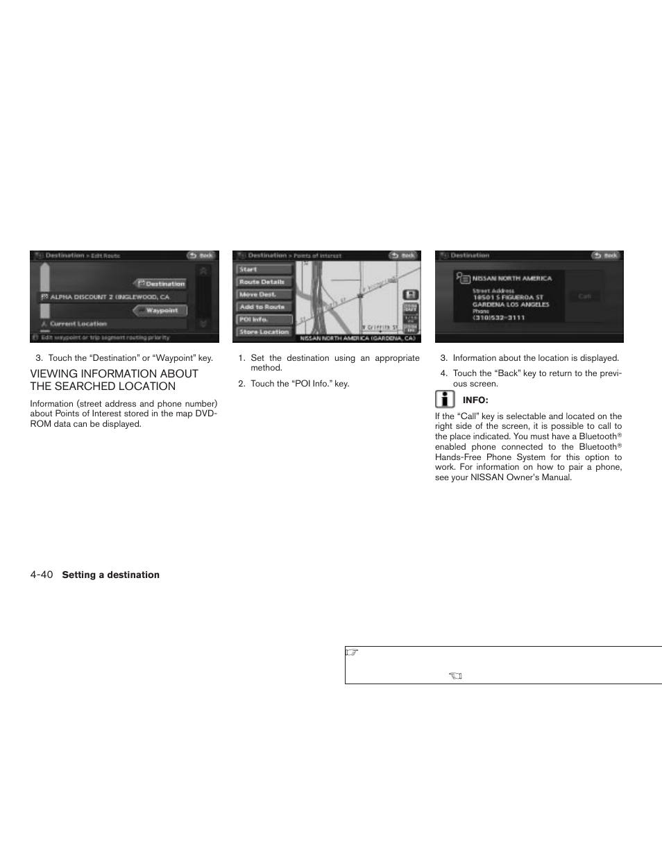 Viewing information about the searched, Location -40 | NISSAN 2008 Altima Sedan User Manual | Page 104 / 237
