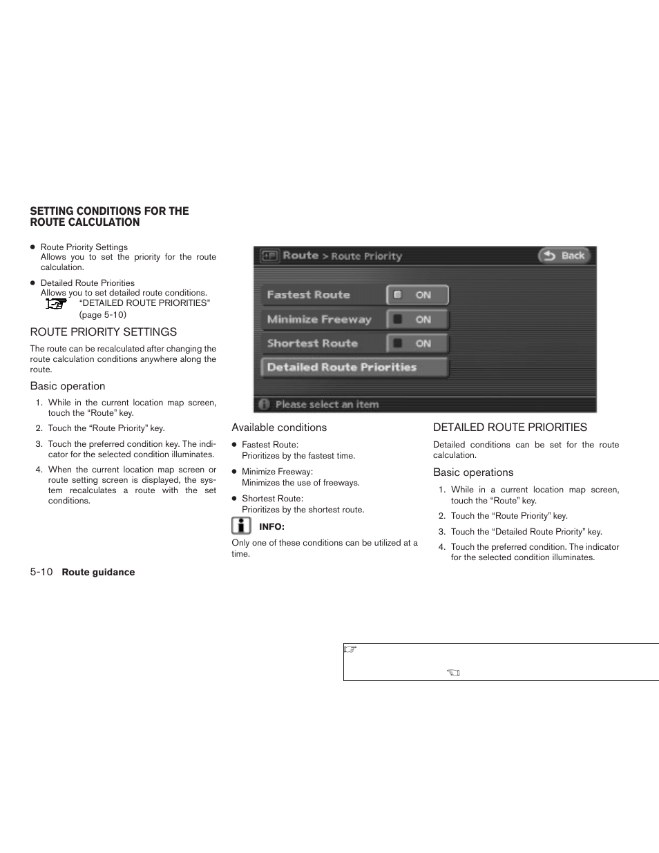 Setting conditions for the route calculation -10 | NISSAN 2008 Altima Sedan User Manual | Page 116 / 237