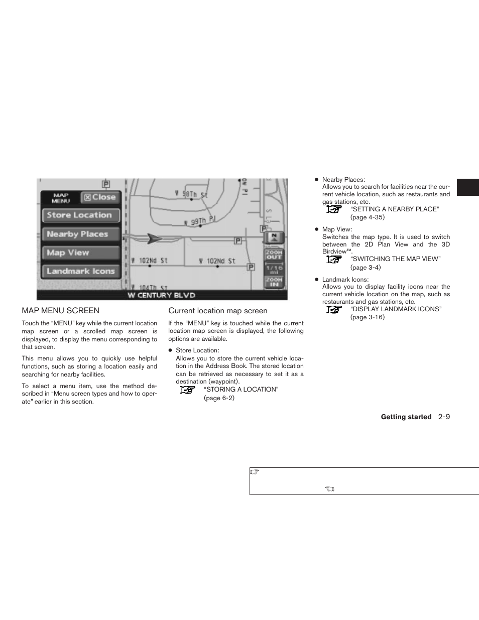 Map menu screen -9 | NISSAN 2008 Altima Sedan User Manual | Page 15 / 237