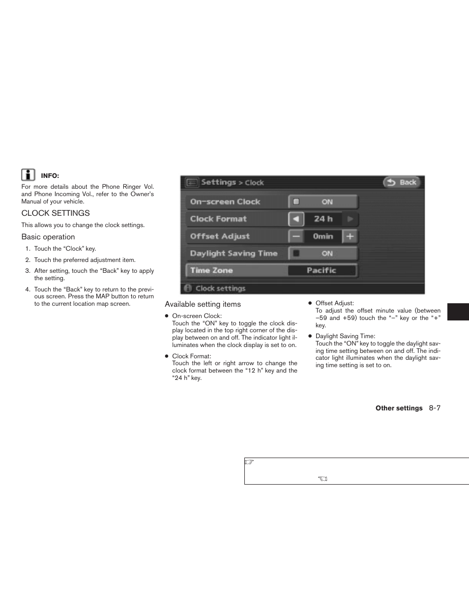 Clock settings -7 | NISSAN 2008 Altima Sedan User Manual | Page 179 / 237