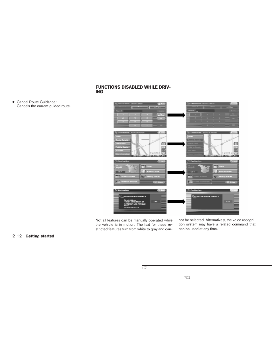 Functions disabled while driving -12 | NISSAN 2008 Altima Sedan User Manual | Page 18 / 237