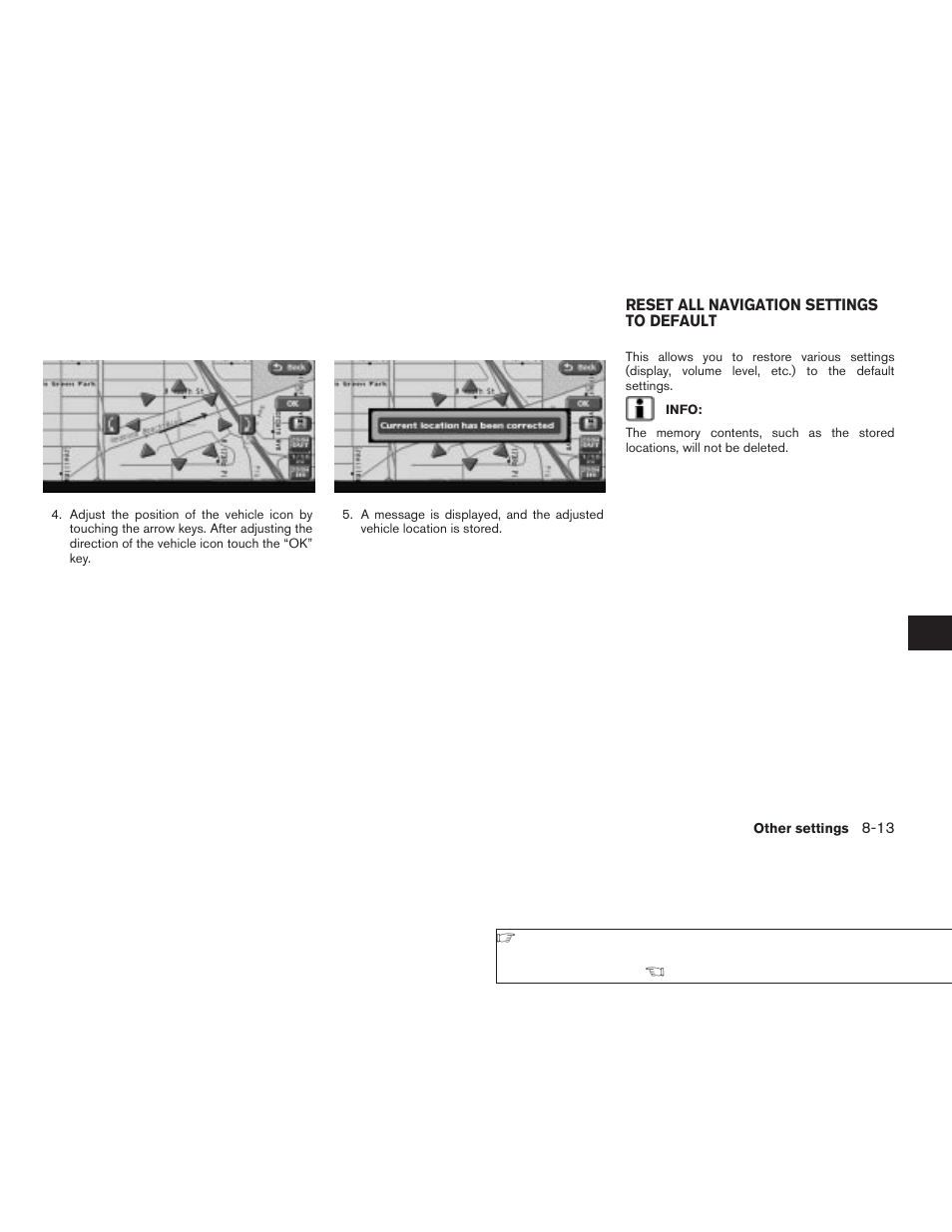Reset all navigation settings to default -13 | NISSAN 2008 Altima Sedan User Manual | Page 185 / 237