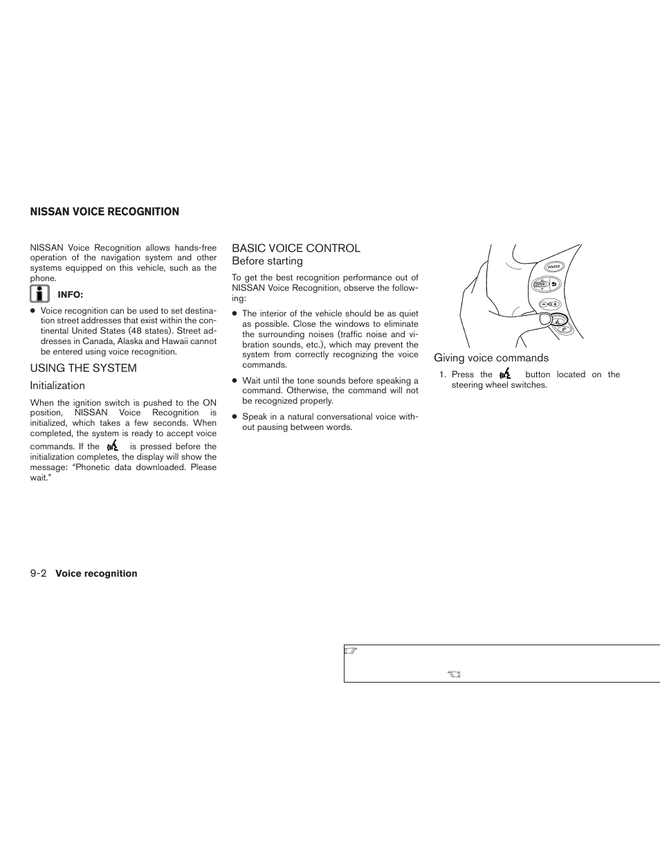 Nissan voice recognition -2, Using the system -2 basic voice control -2 | NISSAN 2008 Altima Sedan User Manual | Page 188 / 237