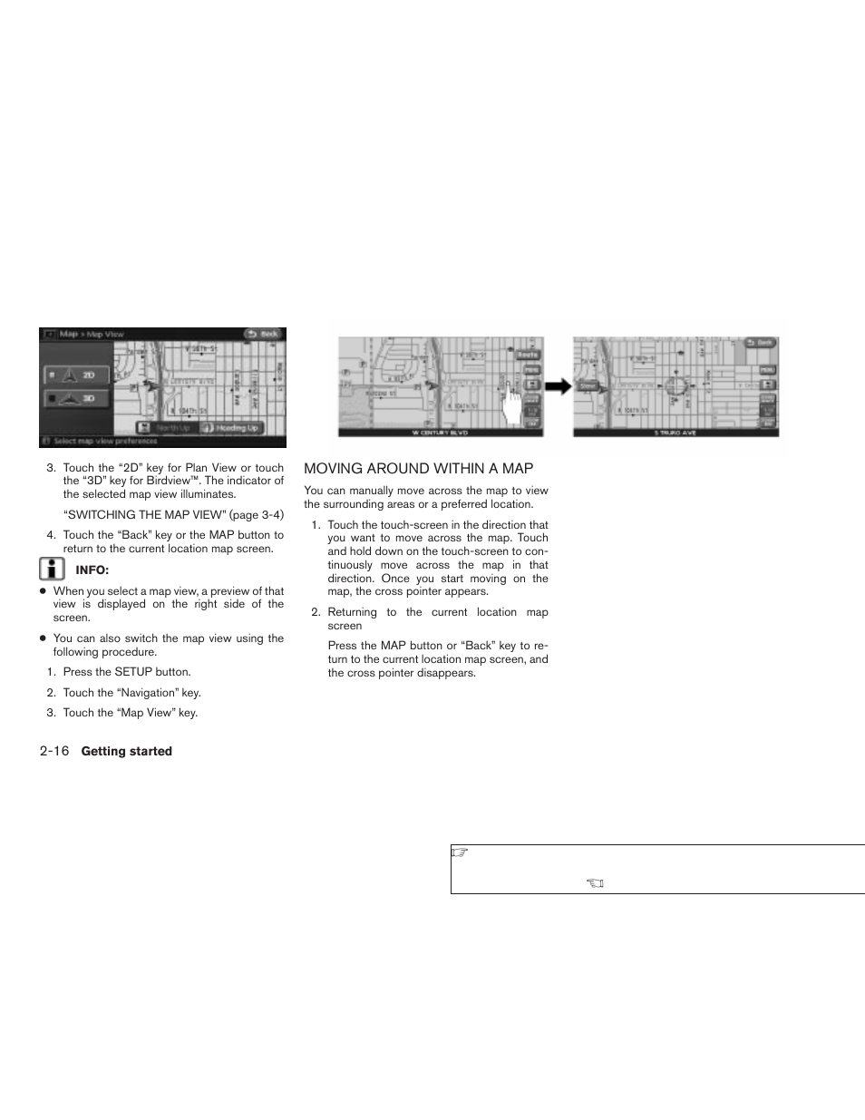 Moving around within a map -16 | NISSAN 2008 Altima Sedan User Manual | Page 22 / 237