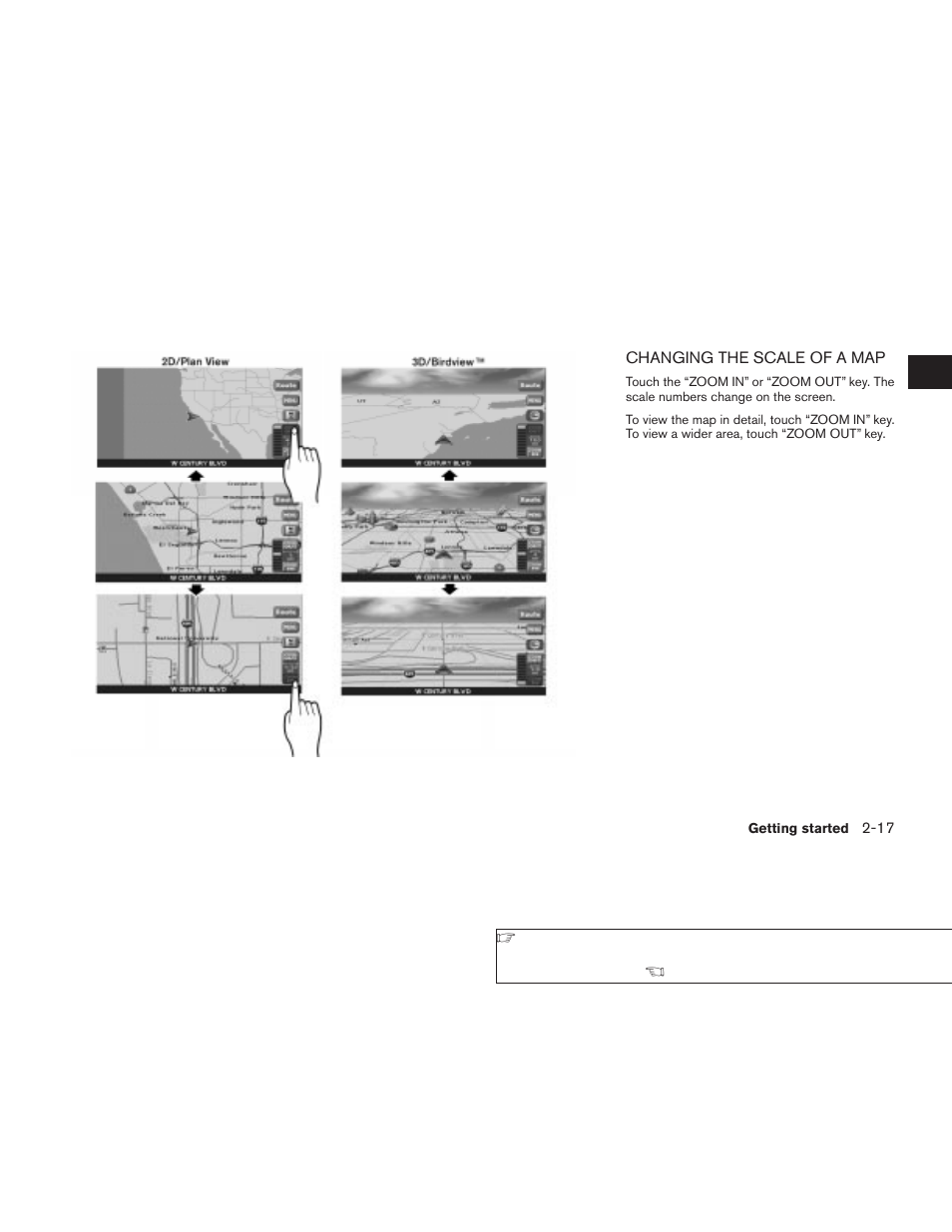 Changing the scale of a map -17 | NISSAN 2008 Altima Sedan User Manual | Page 23 / 237