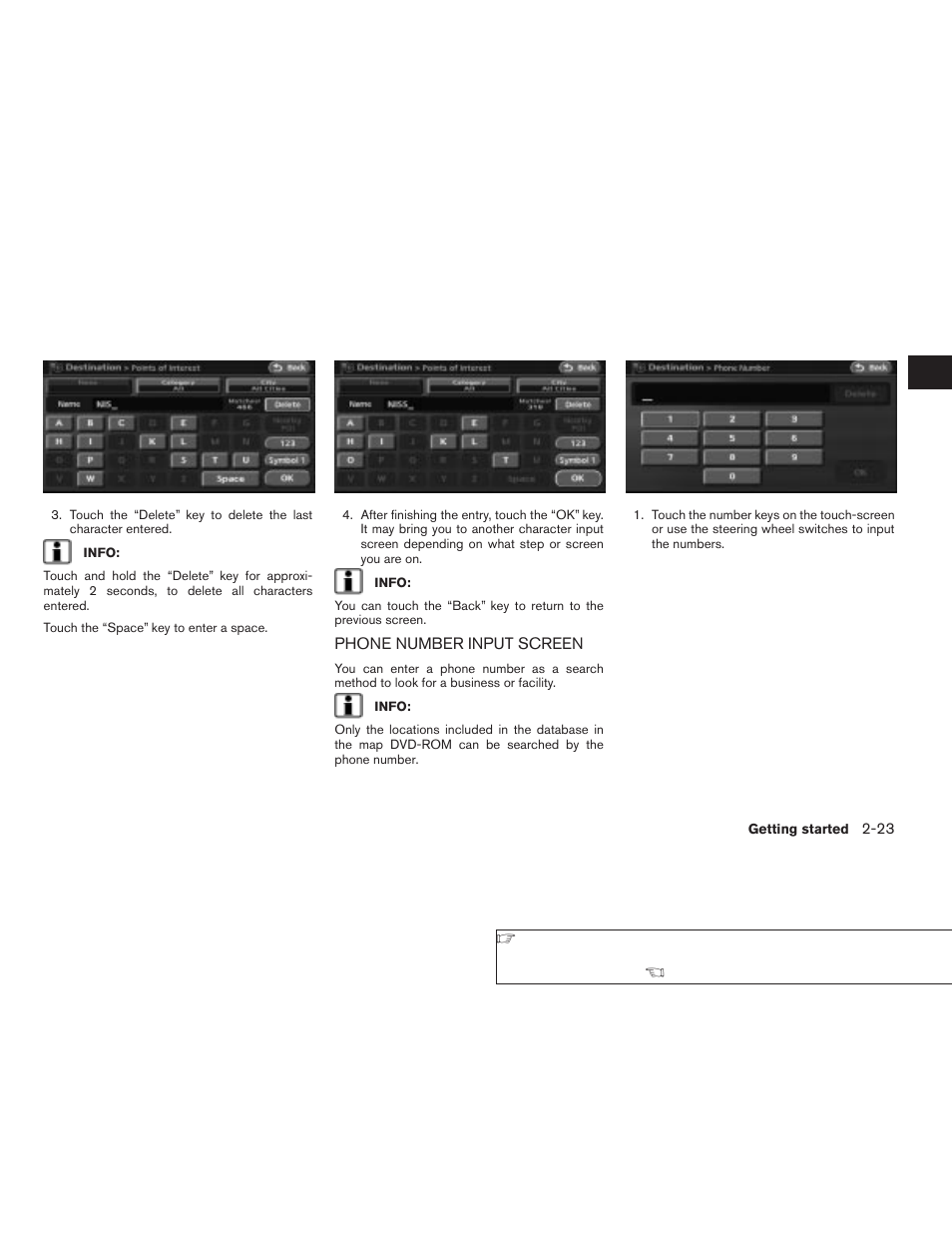 Phone number input screen -23 | NISSAN 2008 Altima Sedan User Manual | Page 29 / 237