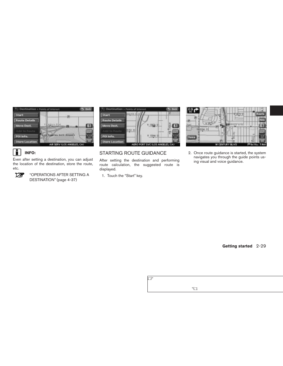 Starting route guidance -29 | NISSAN 2008 Altima Sedan User Manual | Page 35 / 237