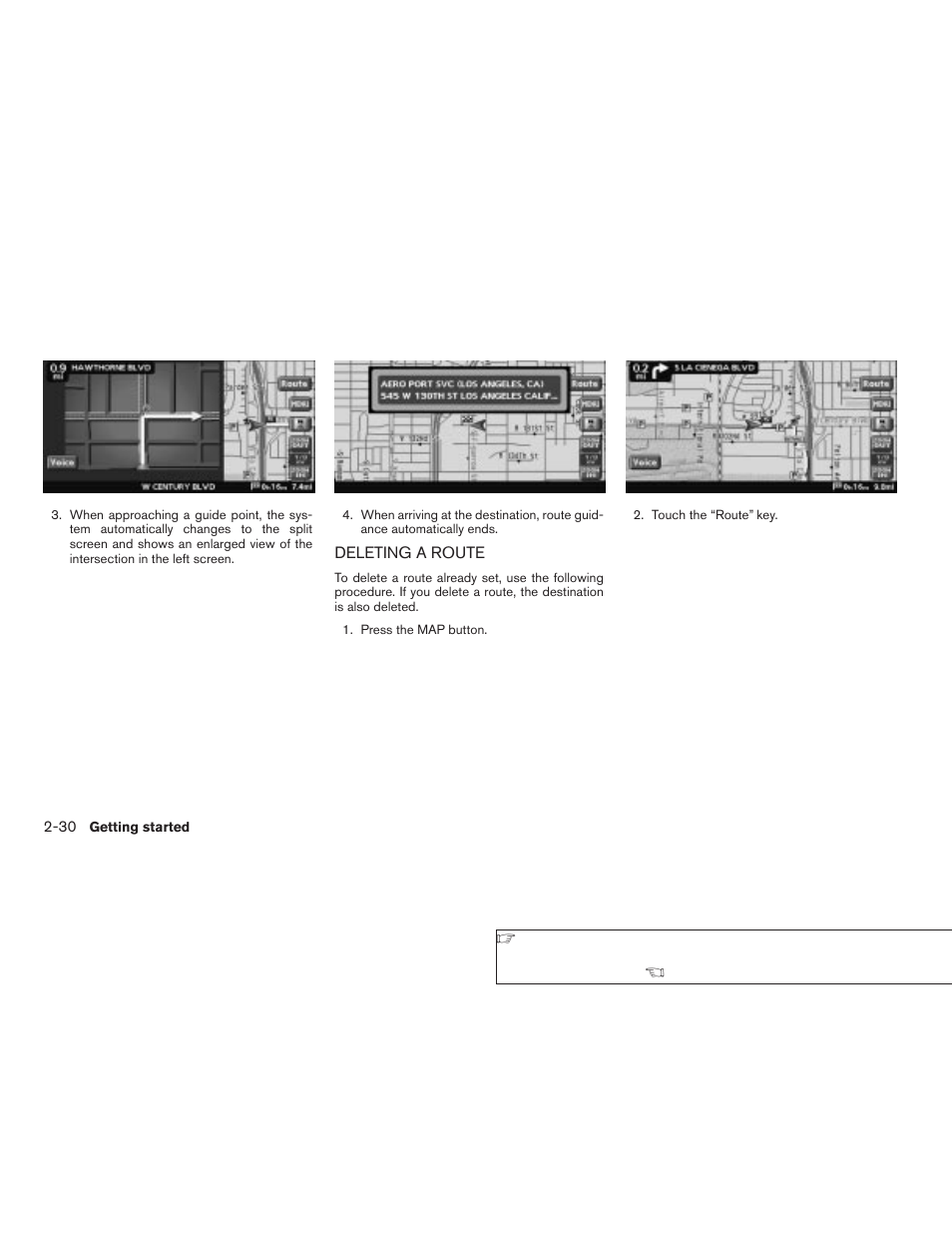 Deleting a route -30 | NISSAN 2008 Altima Sedan User Manual | Page 36 / 237