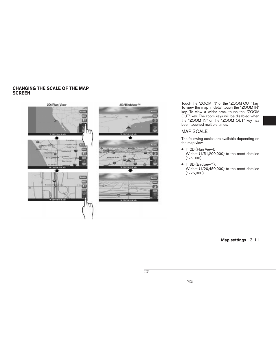 Changing the scale of the map screen -11, Map scale -11 | NISSAN 2008 Altima Sedan User Manual | Page 55 / 237