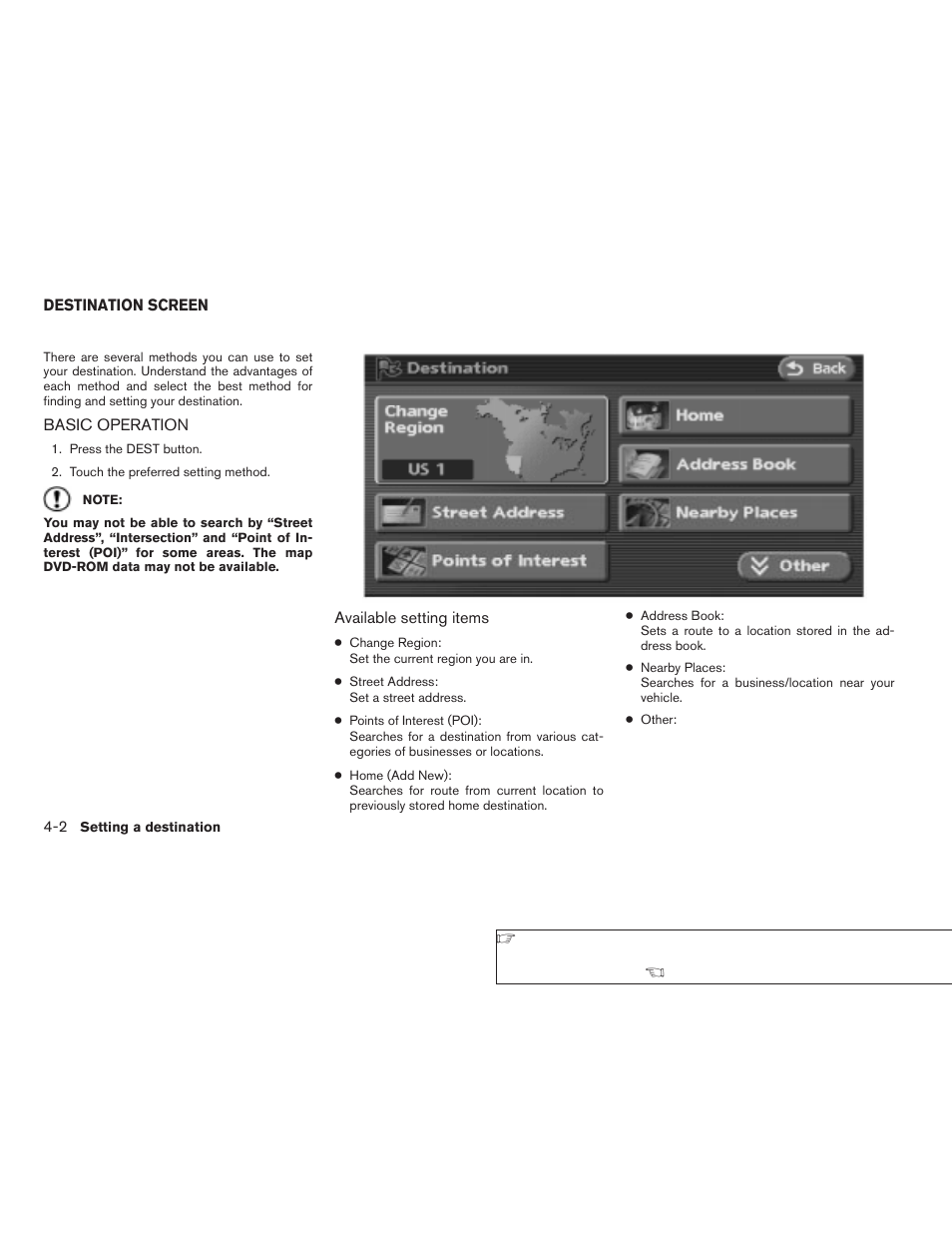 Destination screen -2, Basic operation -2 | NISSAN 2008 Altima Sedan User Manual | Page 66 / 237