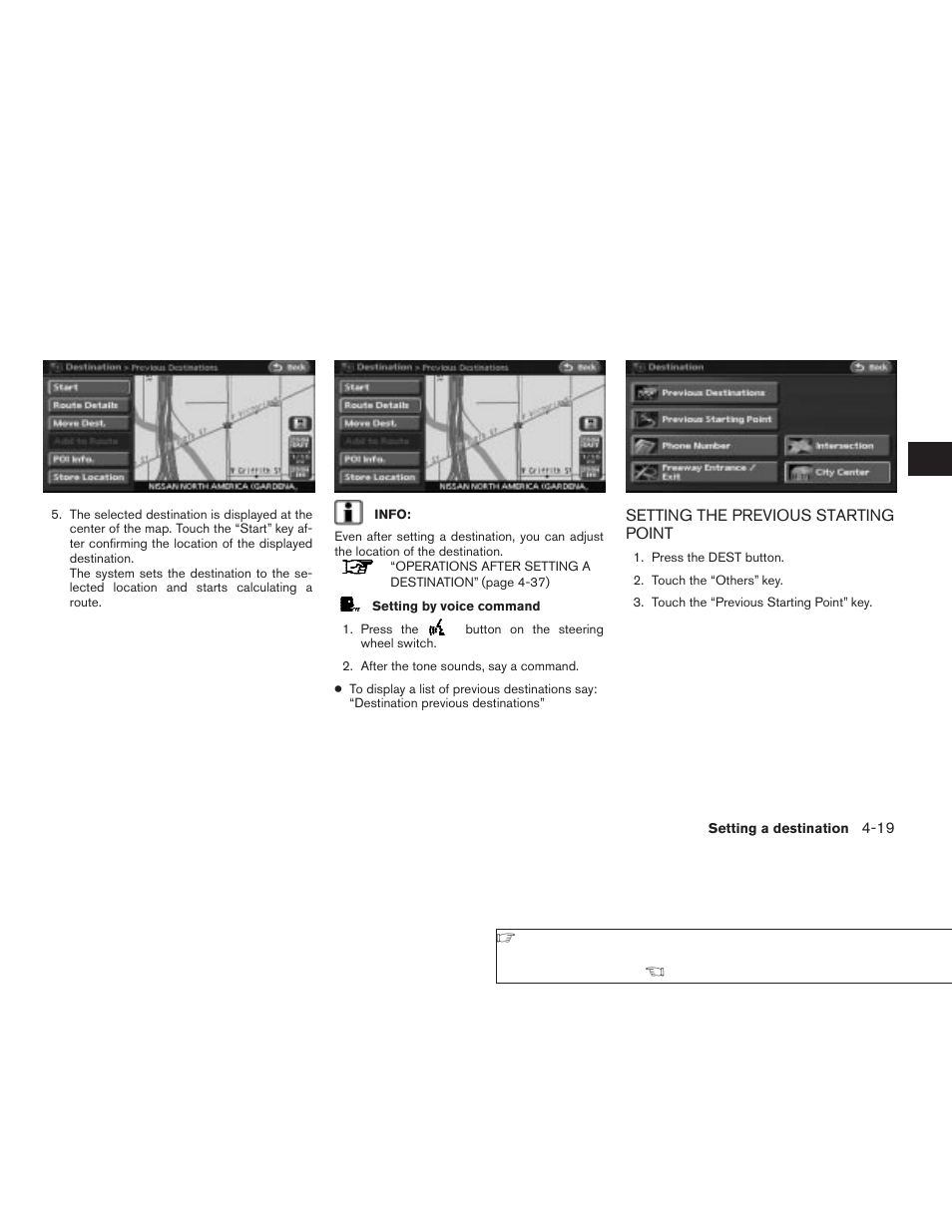 Setting the previous starting point -19 | NISSAN 2008 Altima Sedan User Manual | Page 83 / 237