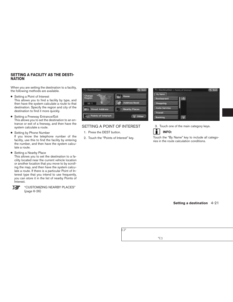 Setting a facility as the destination -21, Setting a point of interest -21 | NISSAN 2008 Altima Sedan User Manual | Page 85 / 237