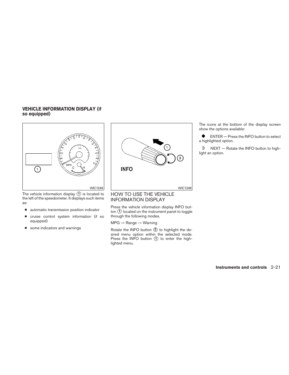 Vehicle information display (if so equipped) -21, How to use the vehicle information display -21 | NISSAN TITAN 2010 User Manual | Page 101 / 407