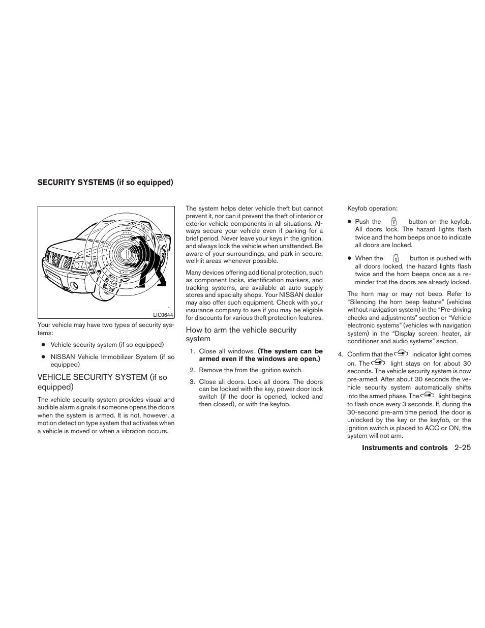 Security systems (if so equipped) -25, Vehicle security system (if so equipped) -25 | NISSAN TITAN 2010 User Manual | Page 105 / 407