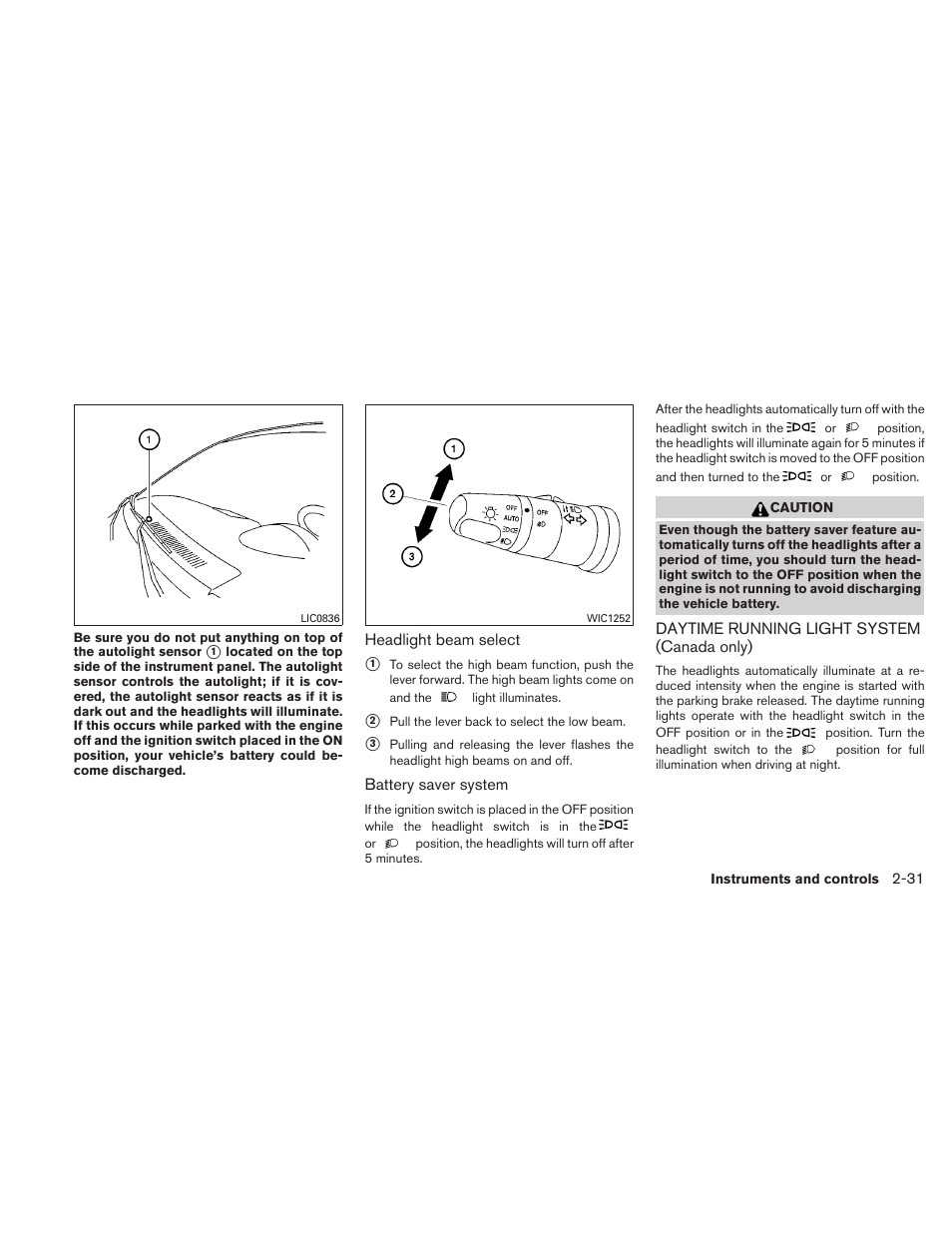 Daytime running light system (canada only) -31 | NISSAN TITAN 2010 User Manual | Page 111 / 407