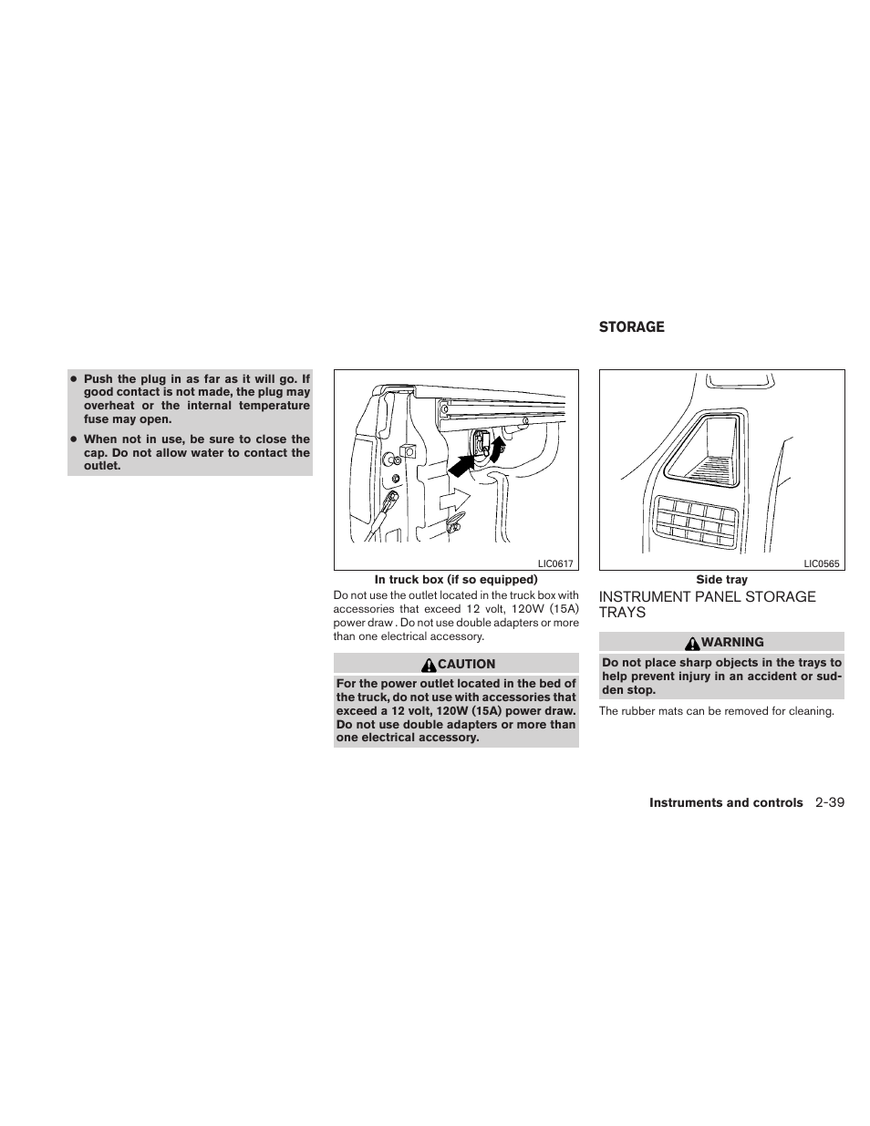 Storage -39, Instrument panel storage trays -39 | NISSAN TITAN 2010 User Manual | Page 119 / 407