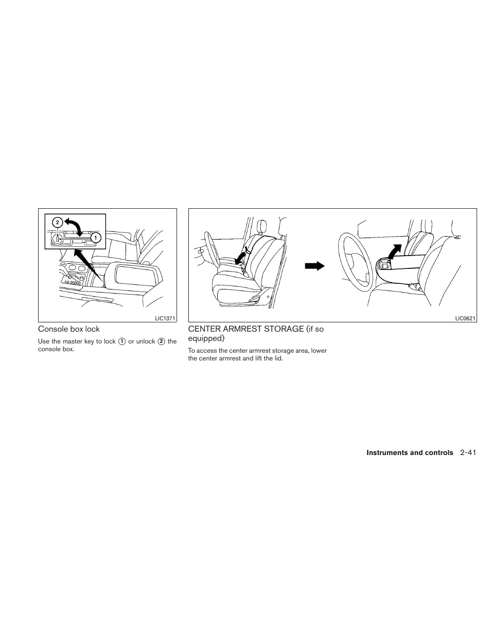 Center armrest storage (if so equipped) -41 | NISSAN TITAN 2010 User Manual | Page 121 / 407