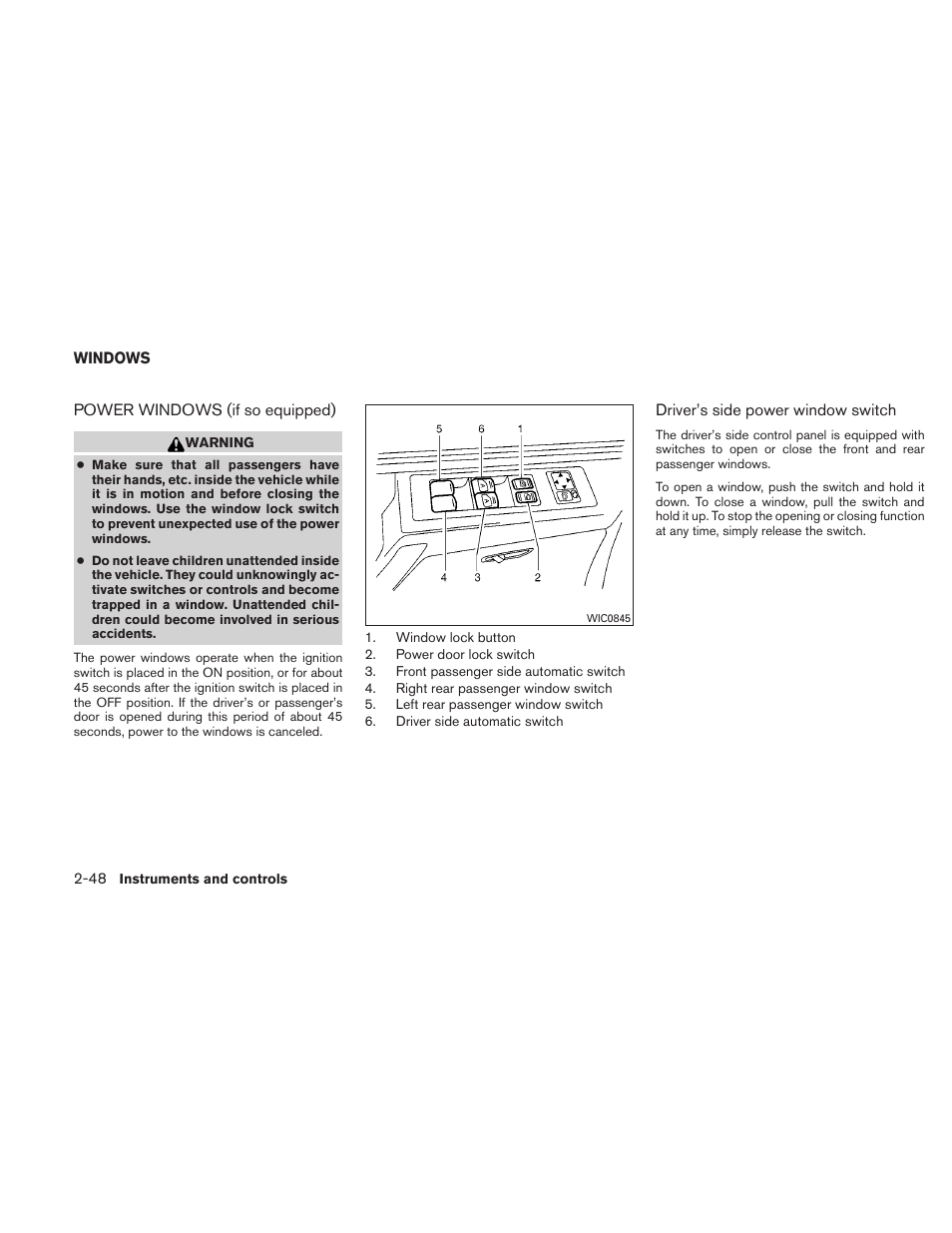 Windows -48, Power windows (if so equipped) -48 | NISSAN TITAN 2010 User Manual | Page 128 / 407