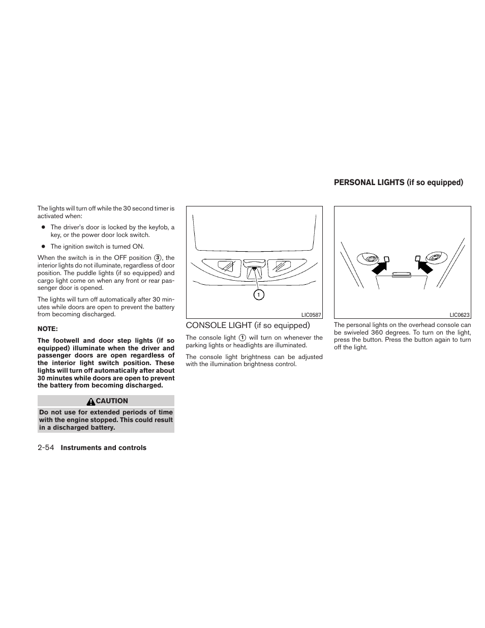 Console light (if so equipped) -54, Personal lights (if so equipped) -54 | NISSAN TITAN 2010 User Manual | Page 134 / 407