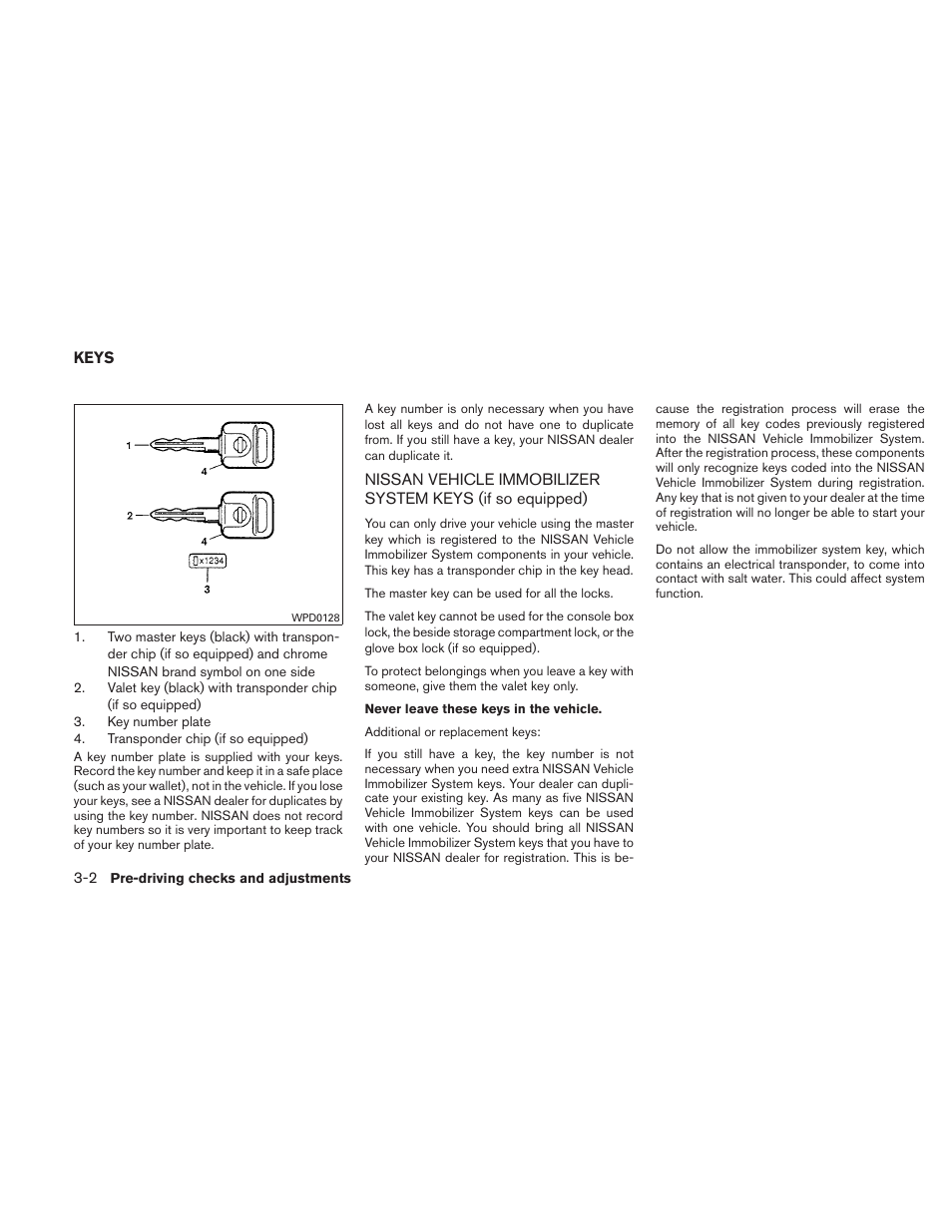 Keys -2 | NISSAN TITAN 2010 User Manual | Page 140 / 407