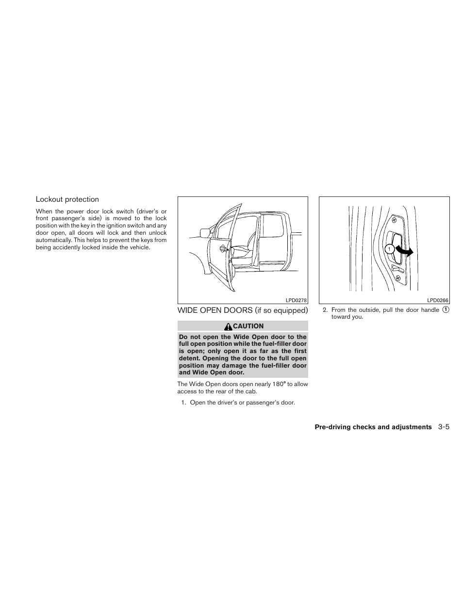 Wide open doors (if so equipped) -5 | NISSAN TITAN 2010 User Manual | Page 143 / 407