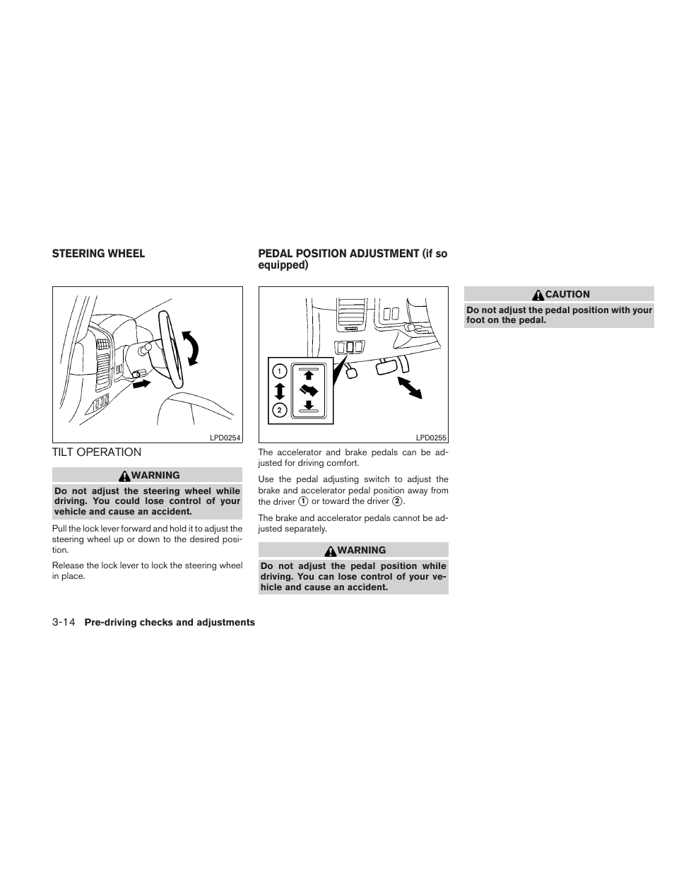 Steering wheel -14, Tilt operation -14, Pedal position adjustment (if so equipped) -14 | NISSAN TITAN 2010 User Manual | Page 152 / 407