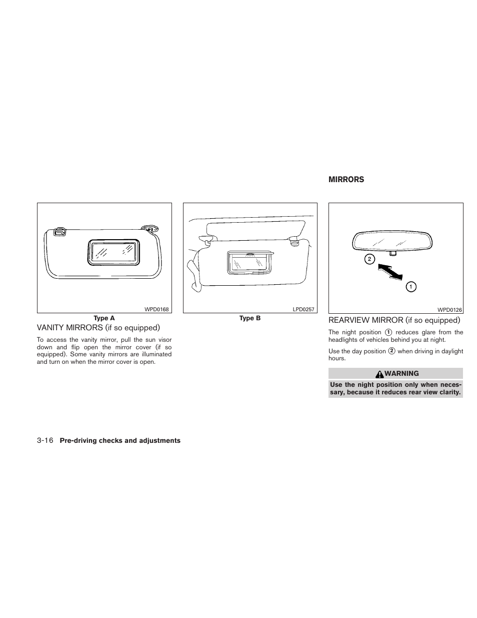 Vanity mirrors (if so equipped) -16, Mirrors -16, Rearview mirror (if so equipped) -16 | NISSAN TITAN 2010 User Manual | Page 154 / 407