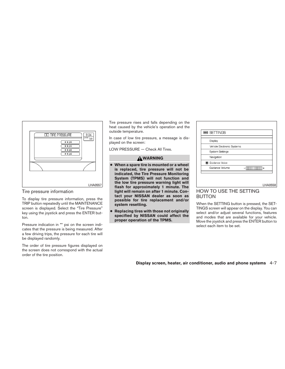 How to use the setting button -7 | NISSAN TITAN 2010 User Manual | Page 173 / 407