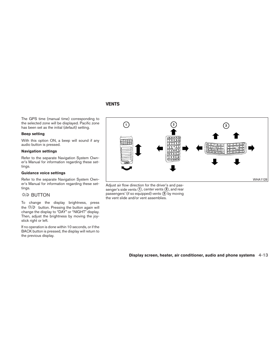 Button -13, Vents -13 | NISSAN TITAN 2010 User Manual | Page 179 / 407