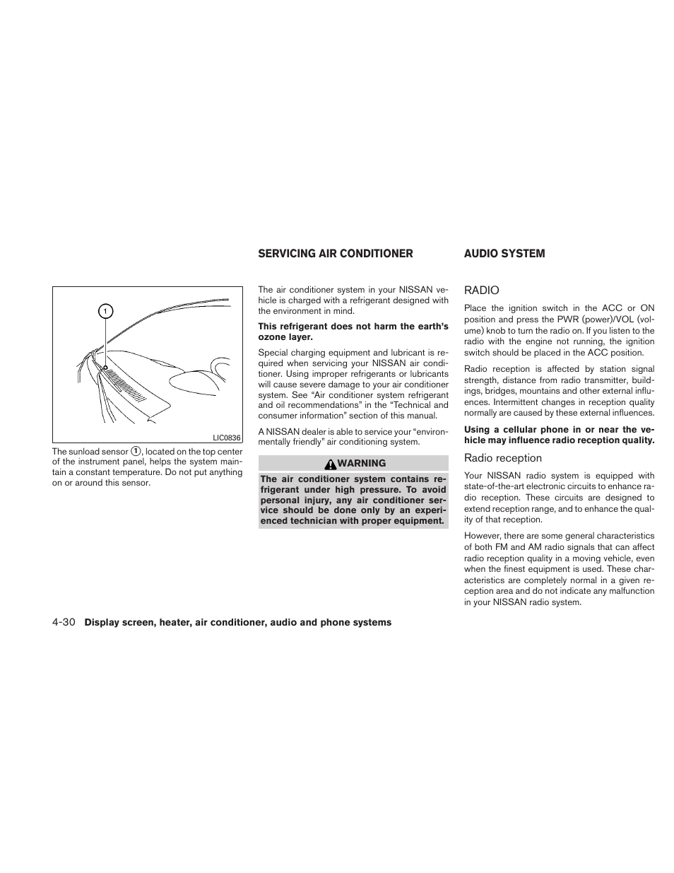 Servicing air conditioner -30 audio system -30, Radio -30 | NISSAN TITAN 2010 User Manual | Page 196 / 407