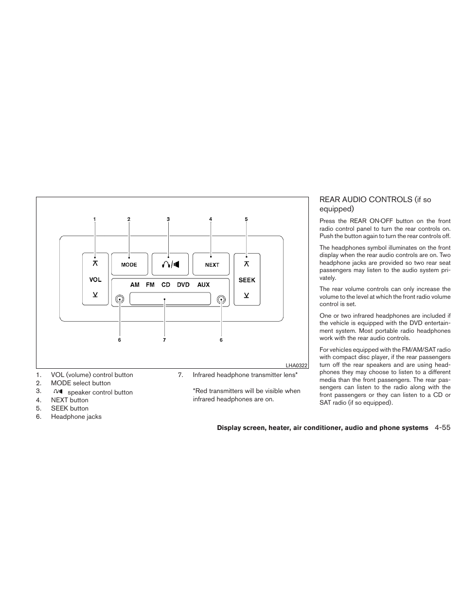 Rear audio controls (if so equipped) -55 | NISSAN TITAN 2010 User Manual | Page 221 / 407