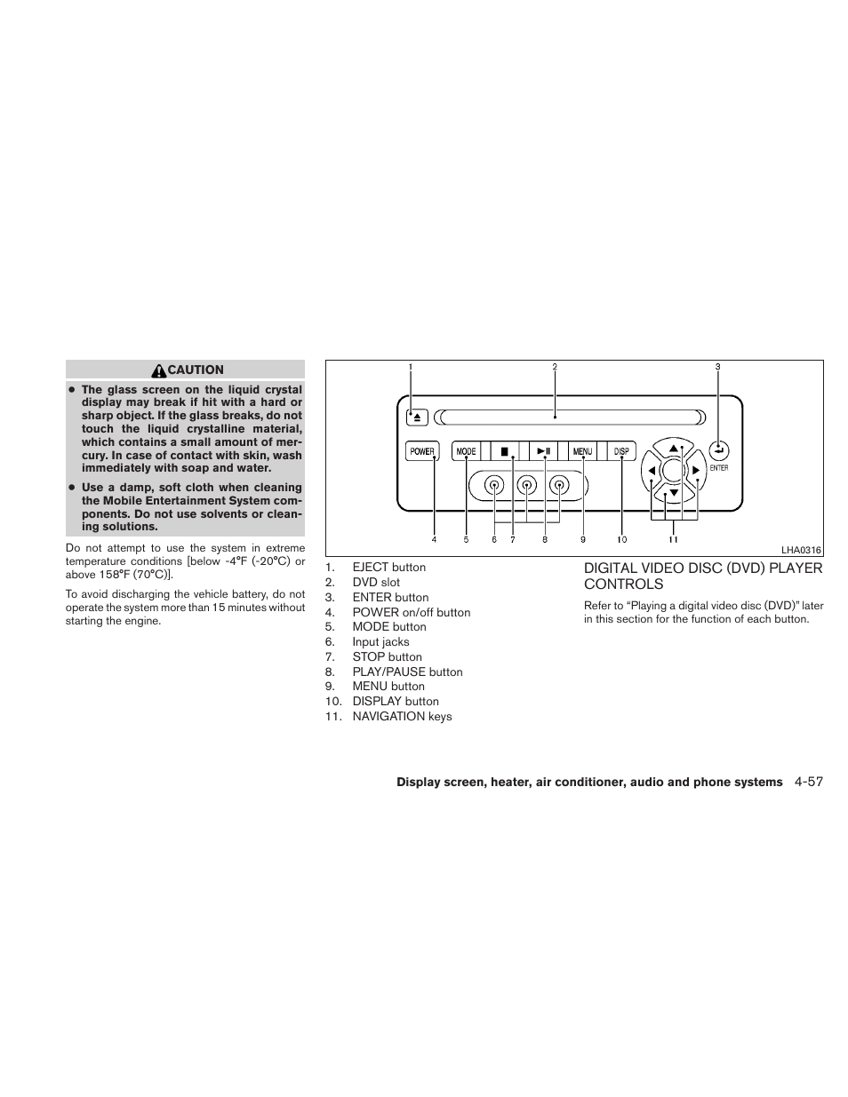 Digital video disc (dvd) player controls -57 | NISSAN TITAN 2010 User Manual | Page 223 / 407