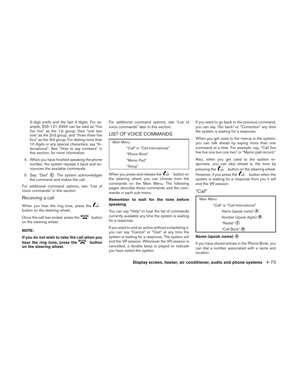 List of voice commands -73 | NISSAN TITAN 2010 User Manual | Page 239 / 407