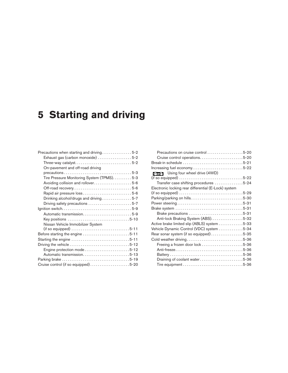 Starting and driving, 5 starting and driving | NISSAN TITAN 2010 User Manual | Page 248 / 407