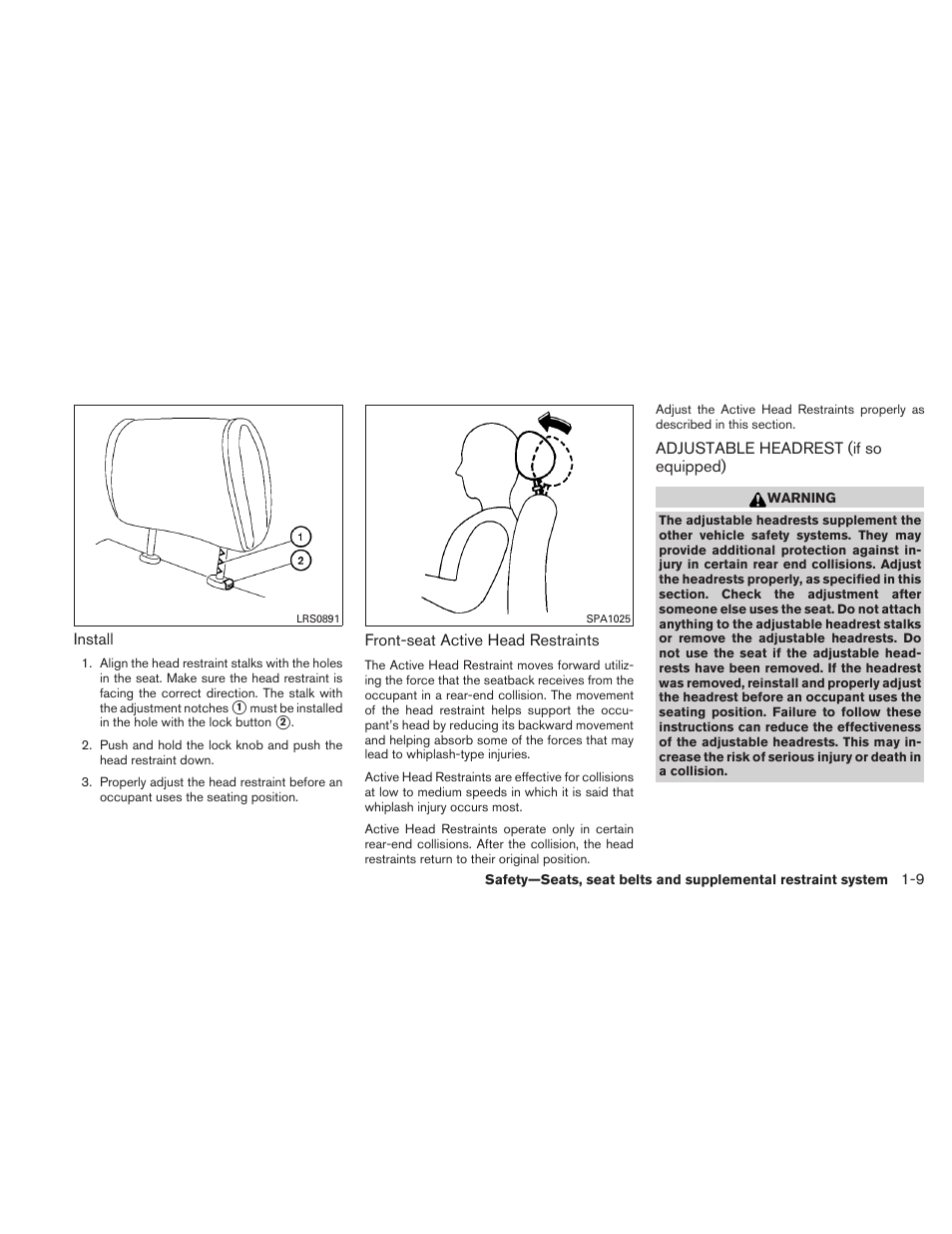 Adjustable headrest (if so equipped) -9 | NISSAN TITAN 2010 User Manual | Page 25 / 407