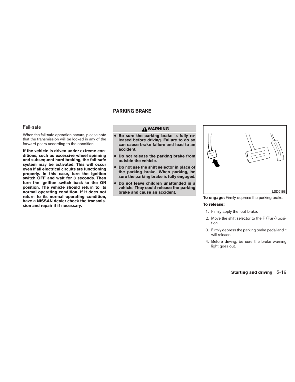 Parking brake -19 | NISSAN TITAN 2010 User Manual | Page 267 / 407