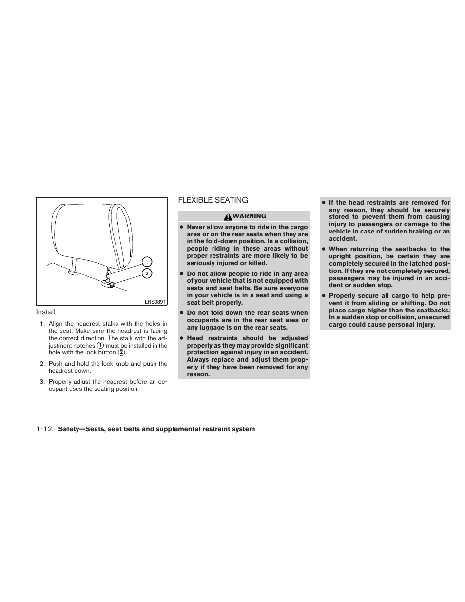 Flexible seating -12 | NISSAN TITAN 2010 User Manual | Page 28 / 407