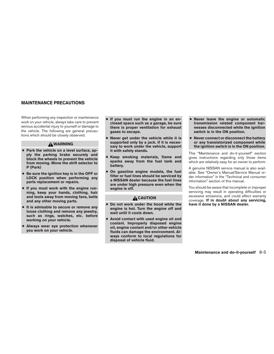 Maintenance precautions -5 | NISSAN TITAN 2010 User Manual | Page 313 / 407