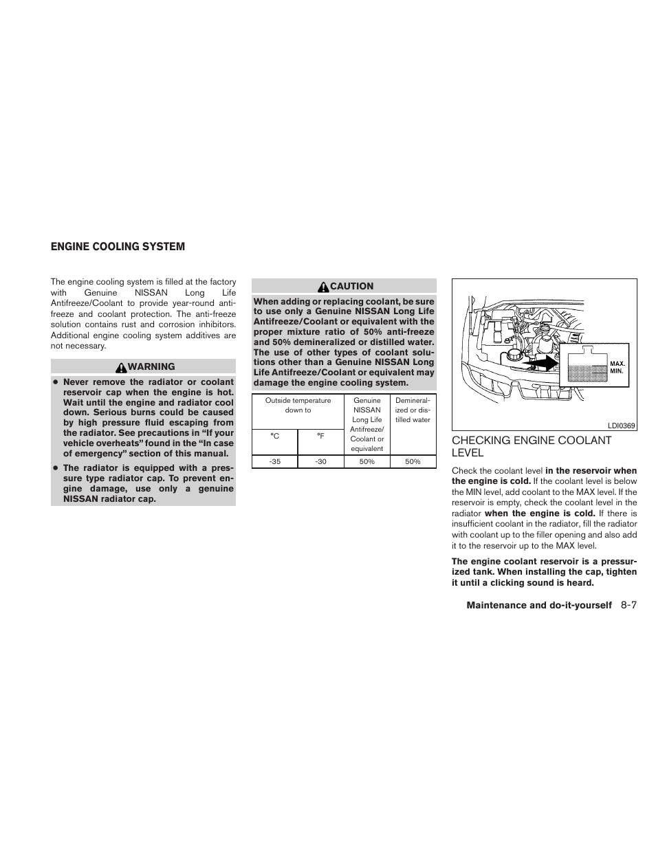 Engine cooling system -7, Checking engine coolant level -7, Checking engine coolant level | Engine cooling system | NISSAN TITAN 2010 User Manual | Page 315 / 407