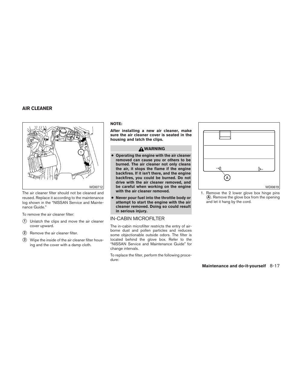 Air cleaner -17, In-cabin microfilter -17 | NISSAN TITAN 2010 User Manual | Page 325 / 407