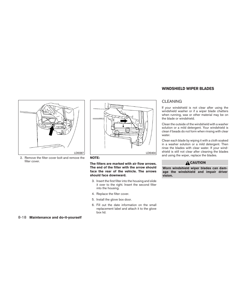 Windshield wiper blades -18, Cleaning -18 | NISSAN TITAN 2010 User Manual | Page 326 / 407