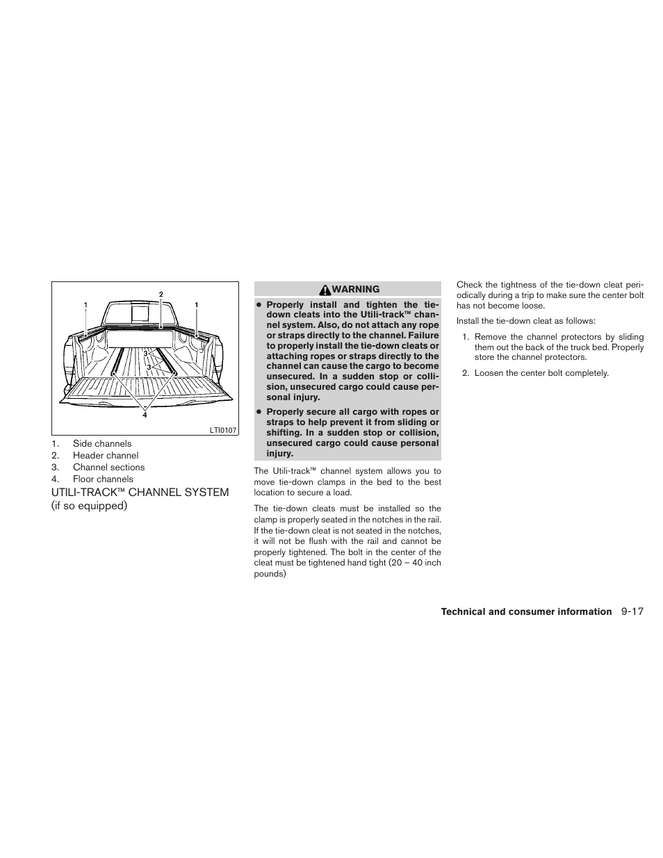 Utili-track™ channel system (if so equipped) -17 | NISSAN TITAN 2010 User Manual | Page 367 / 407