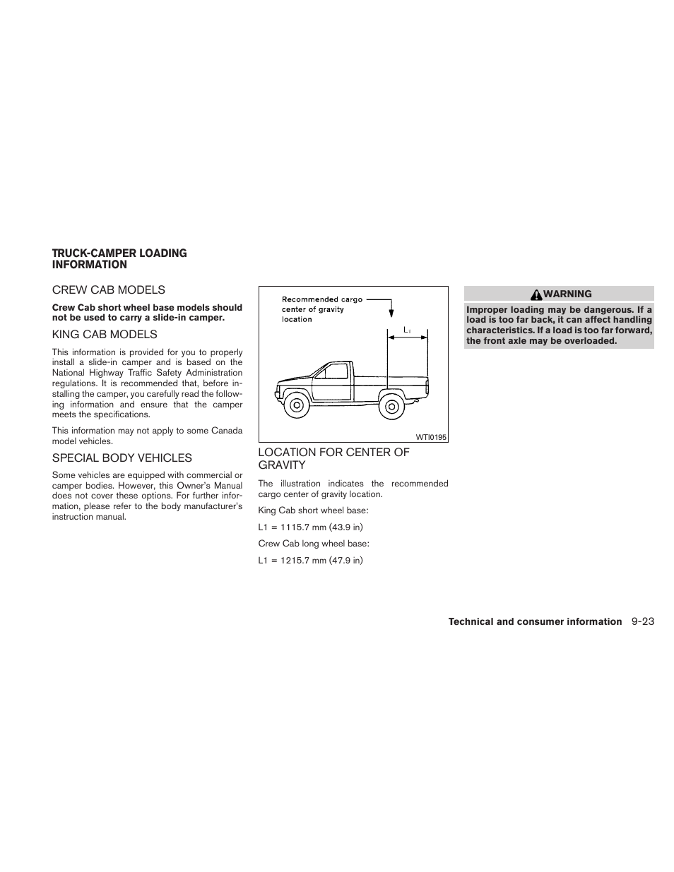 Truck-camper loading information -23 | NISSAN TITAN 2010 User Manual | Page 373 / 407