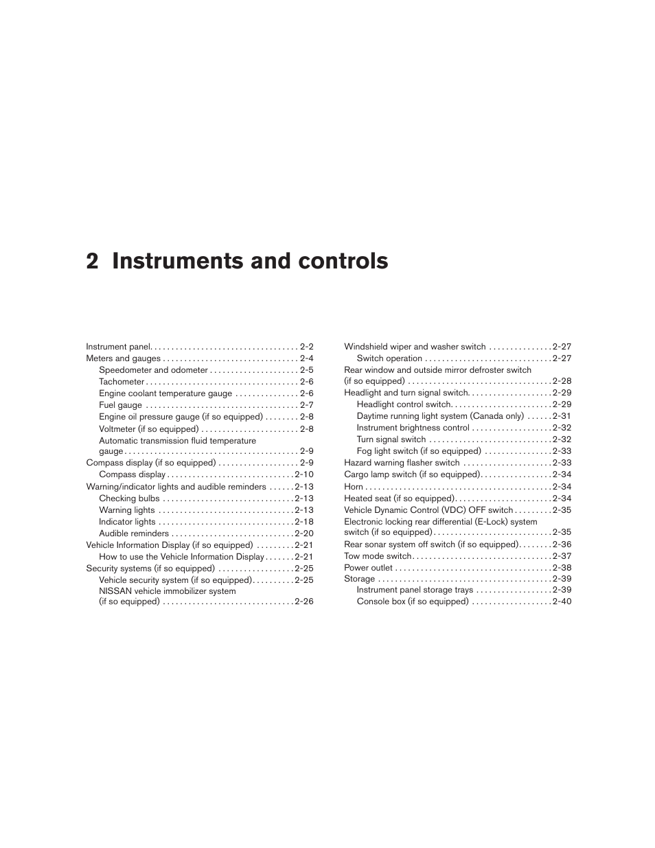 Instruments and controls, 2 instruments and controls | NISSAN TITAN 2010 User Manual | Page 80 / 407