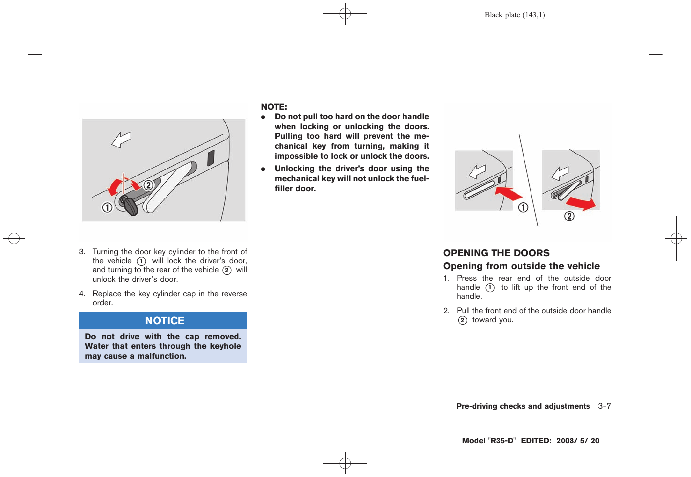 Opening the doors -7 | NISSAN R35-D User Manual | Page 148 / 311